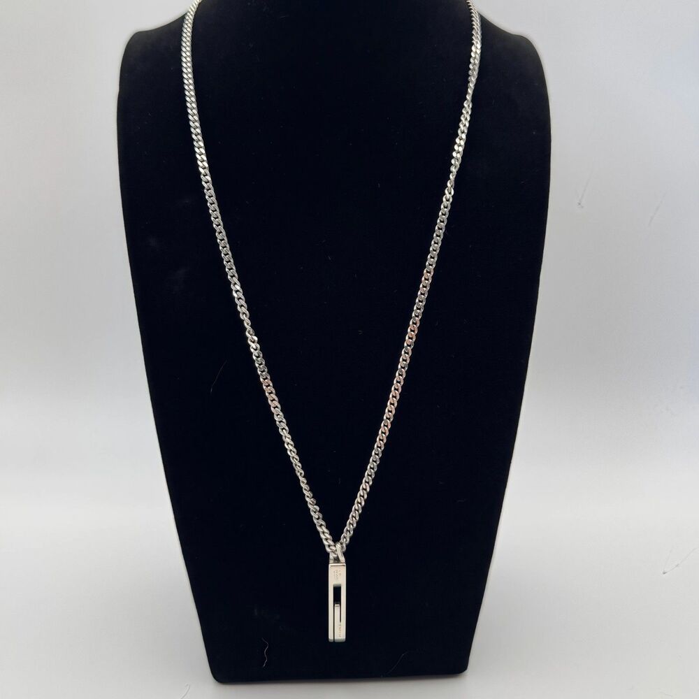 GUCCI Necklace Cut Out G Bar Sterling Silver Unisex Kihei Chain new w/ Box Pouch - Picture 1 of 10